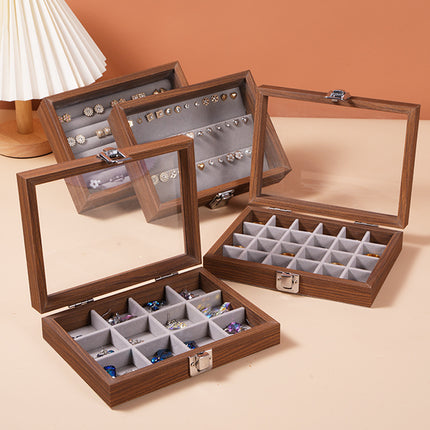Black Walnut Wood Grain Dustproof Jewelry Box with Lid Bracelet Bracelet Ring Earrings Necklace Box Jewelry Storage Box