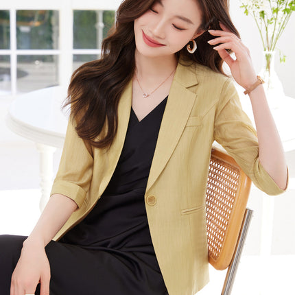 White suit jacket for women 2024 new small three-quarter sleeve casual thin Tencel suit dress suit
