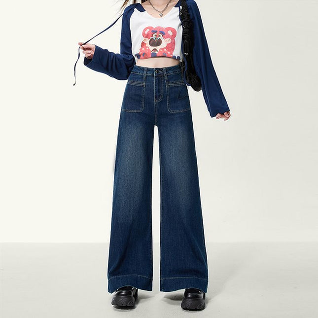 High Waist Wide Leg Jeans Spring and Autumn Women's 2024 New Small Loose Slimming Big Legs Retro Mop Pants