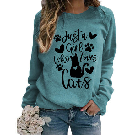 Who loves cats printed crew neck coat European size ladies coat long sleeve cross-border foreign trade supply