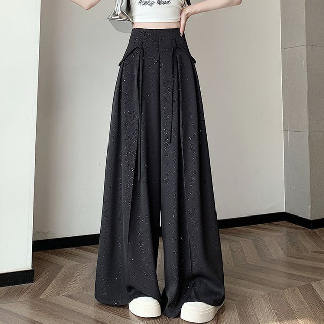 Fine Shiny Piece Suit Casual Pants Women's Summer New Wide Leg Culottes Hanging High Waist Slimming Loose Mop Pants
