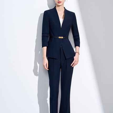 Cross-Border Collarless Blazer for Women, New Spring and Autumn Style, Elegant Waist-Cinching, High-End Professional Office Formal Suit Set