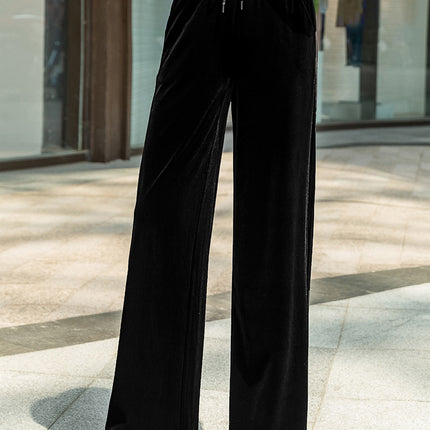 Factory supply generation hair gold velvet wide leg pants women's slim plus size autumn and winter high waist casual draping pants spring