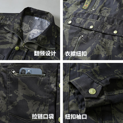 Workwear Set for Men, Labor Protection Clothing, Spring and Autumn Camouflage Wear, Durable Construction Site Work Clothes, Multi-Pocket Mechanic's Suit