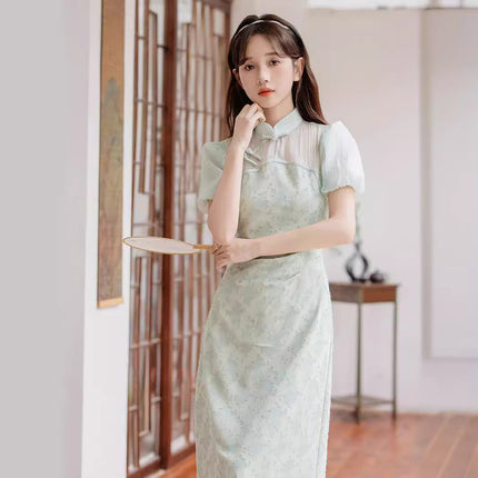 Women's Clothing 2026 Summer New Style Improved Chinese-Style Qipao Dress Green Fake Two-Piece Girl's Qipao Dress