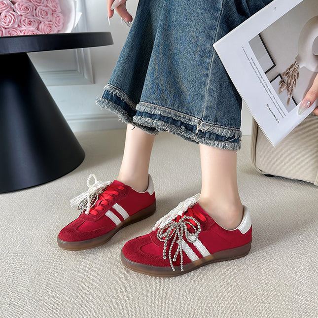 Women's Casual Sneakers in Stock for Spring and Summer, New Flat Color-Blocked Round-Toe Lace-Up Student Casual Sports Shoes