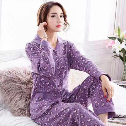Women's cotton pajamas Spring and Autumn long-sleeved winter plus size summer suit homewear can be worn outside
