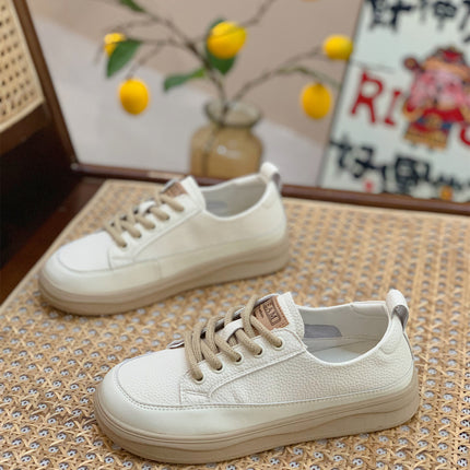 Genuine Leather Retro Sneakers for Women 2025 Spring & Fall New Niche High-Bottom Soft-Soled White Shoes Flats-Soled Sports and Casual Shoes