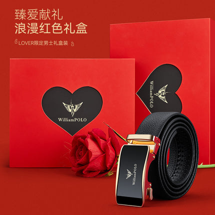 Paul Belt Men's Genuine Leather Birthday Gift Automatic Buckle High-end Red Gift Box for Husband Cowhide Belt Men