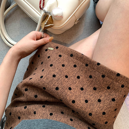 Mochie Street Style Pear-Shaped Figure High-Waisted A-Line Slimming Polka Dot Woolen Short Skirt Mq0813