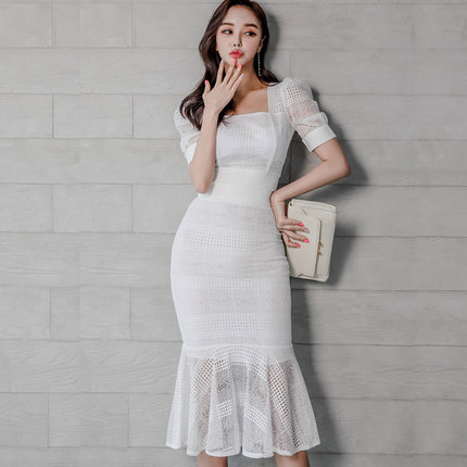 Foreign Trade Women's Clothing 2025 Summer New Two-Piece Set Korean Style Elegant Slim Lace Top and Hip-Hugging Fishtail Skirt Suit