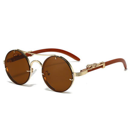 Cross-border European and American sunglasses men's retro punk metal leopard head round frame fashion double beam personality sunscreen sunglasses women
