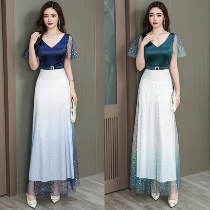 New Night KTV Foot Therapy Technician Work Clothes Gradient Evening Dress DJ Princess Massage Fashion Clear Celebrity Dress