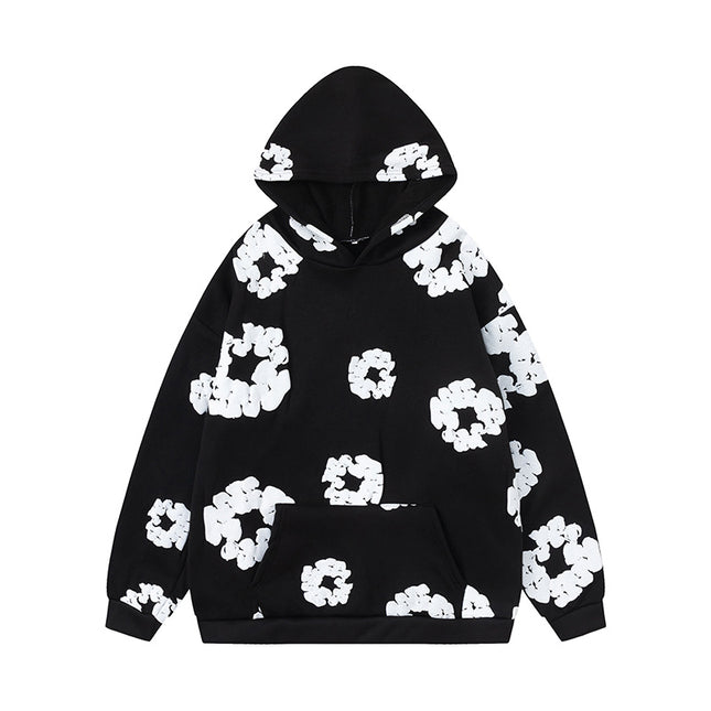 Cross-border Flower Printed Trendy Brand Same Style Hooded Sweater European and American Loose Hoodie Men's and Women's Sweater suit Men's Trendy Brand