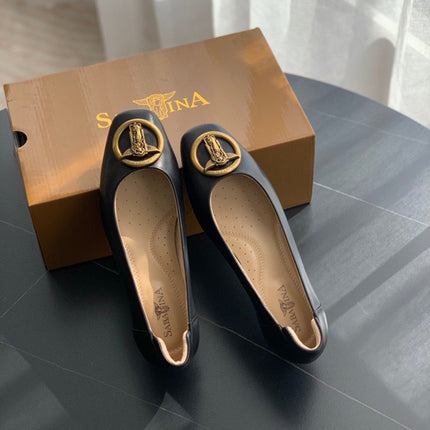 Shallow Mid-Heel Square-Heeled Shoes, Goatskin Sweet Buckle Flats, Pure Original Italian Memory Foundation, Good-Feeling Women's Shoes, Comfortable