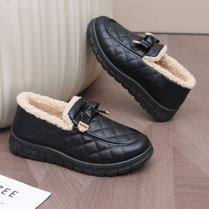 Women's Winter New Style Slip-On Cotton Shoes with Fleece Lining, Cold-Proof, Comfortable Loafers, Warm Mom Shoes