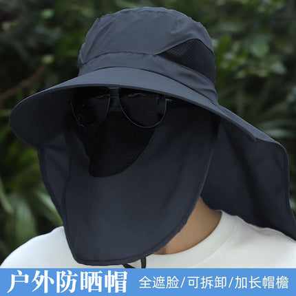 Sun Protection Hat Men's Summer Outdoor Fishing Anti-Uv Large Brim Shawl Neck Protection All-In-One Fisherman Hat
