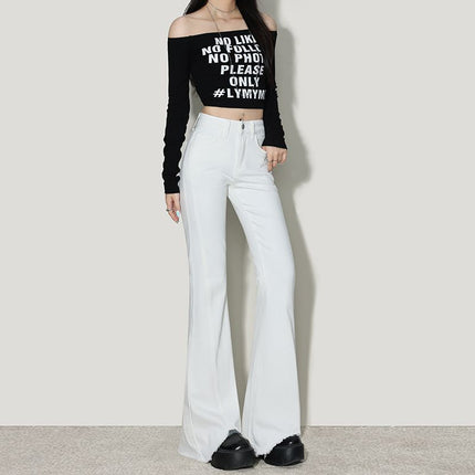 Off-White American Hot Girl Bootcut Jeans for Women 2025 Summer New High-Waist Slimming Look Horseshoe Pants Raw Edge Pants