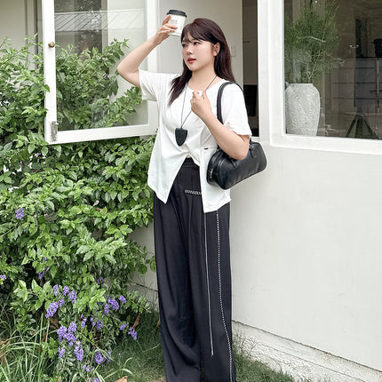 Double Day 25 Summer plus size Women's Fashion Top Line Decorative Casual Pants 8929