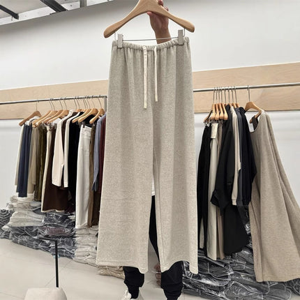 High-End Gray Straight Wide-Leg Pants for Women, Floor-Length Pants for Spring and Autum, Versatile Loose Towel Pants, Casual Drapedy Pants
