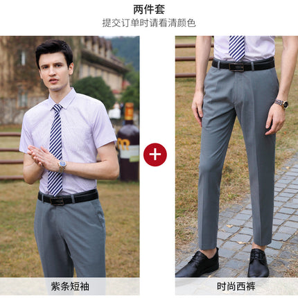 [Business Stripes] Men's and Women's Work Clothes Professional Wear Summer Short-sleeved Shirt Office White-collar Work Clothes