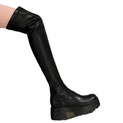 Aliexpress Large Size Over-The-Knee Women's Boots 2025 New Style Simple Elastic Slimming Riding Boots with Thick Soles and Non-Slip Design