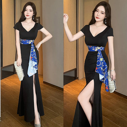 New Hotel Foot Therapy Technician Foot Bath Work Clothes Night Shop Massage Sauna Sexy Belly Covering Elegant Evening Dress