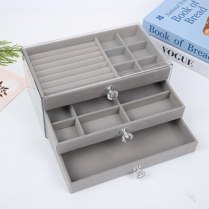 Jewelry Storage Box Drawer-type Large Capacity Built-in Flannel Anti-oxidation Transparent Earrings Nail Necklace Jewelry Exhibition