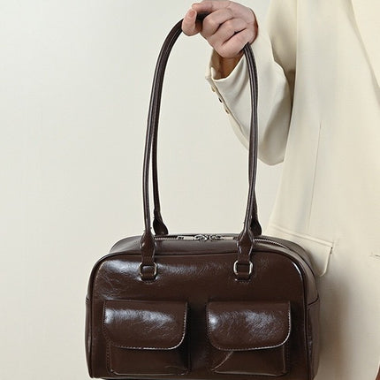 2025 New Tote Bag Large Capacity Bag Women's Shoulder Armpit Bag Oil Wax Leather Bag Double Bag Casual Handbag