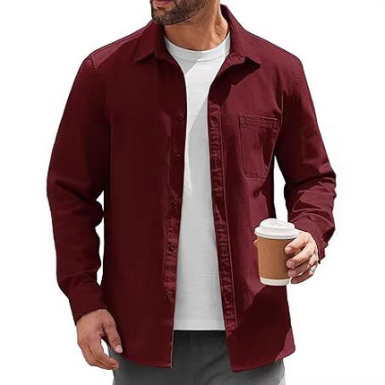 2024 Amazon Hot Sale Men's Light Button-Up Shirt Jacket Casual Jacket Inch Shirt Cotton Jacket