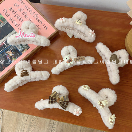 Autumn and Winter plush hairpin female clip headdress furry shark clip cute high-grade sense back head clip high-end hairpin