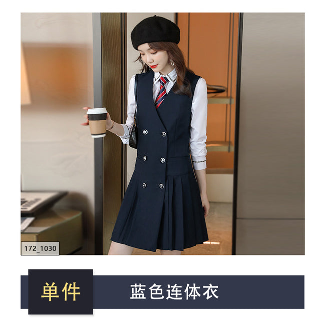 【Fashionable Pleated Skirt】Blue Dress for Women Autumn 2026 New Style Unique Design Korean Version Suspender Dress