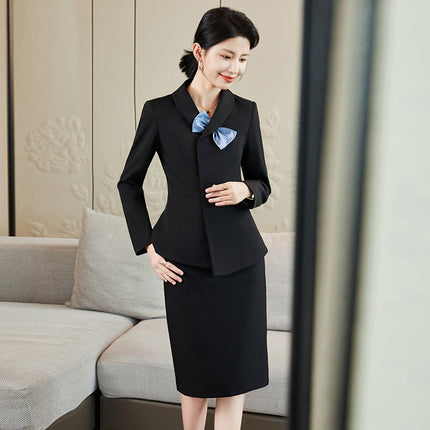 Navy Blue Blazer for Women 2024 Autumn Professional Attire Hotel Front Desk Attendant Formal Suit Work Uniform