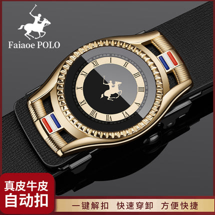 Paul Belt Men's Genuine Leather Alloy Automatic Buckle Business Middle-Aged Belt Youth Versatile Casual Cowhide Trouser Belt