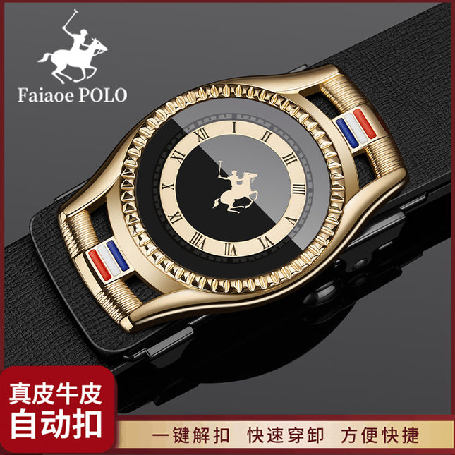 Paul Belt Men's Genuine Leather Alloy Automatic Buckle Business Middle-Aged Belt Youth Versatile Casual Cowhide Trouser Belt