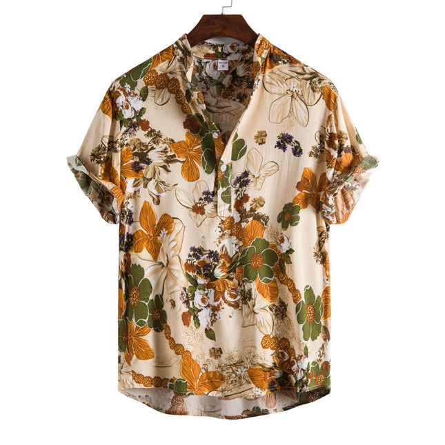 2021 EBAY AliExpress Amazon Summer New Men's Casual Short-sleeved Floral Shirt Retro Men's Cardigan