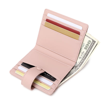 Compact and Portable Rfid Anti-Theft Brush Women's Short Wallet 2024 New Pure Color Pu Leather Buckle Card Holder Coin Purse