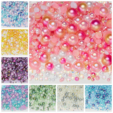 Nail Art Ab Colorful Flats Bottom Diamond Semi-Circle Pearl Mixed Color Set DIY Material Mobile Phone Shoes Clothing Cup Accessories