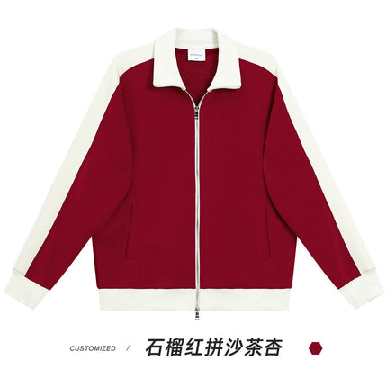 wine red 380g blockbuster fashion brand zipper cardigan coat autumn and winter color matching long sleeve solid color basic stand collar sweater men