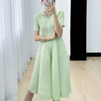 Light green half open collar short sleeve / Free size