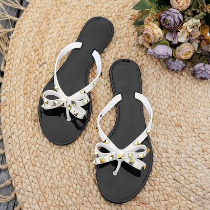 Summer Foreign Trade New Sandals Flat Bottom Bow Rivet Slippers Women's Flip Flops Garden Jelly Beach Sandals