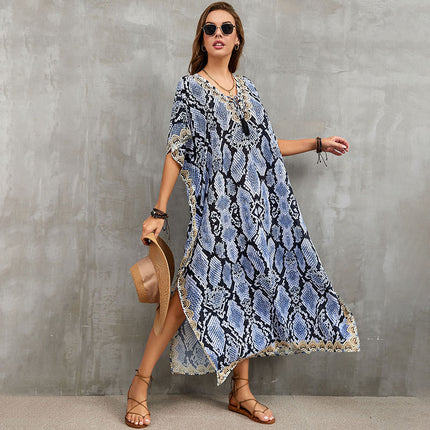European and American new polyester printed beach dress loose bikini swimsuit cover shirt seaside vacation sun protection shirt for women