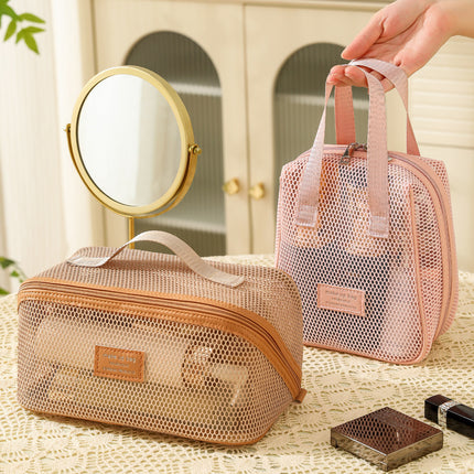 Cross-Border New Product Mesh Large-Capacity Cosmetic Bag for Women, Multi-Functional Partitioned Travel Toiletry Storage Bag, Portable