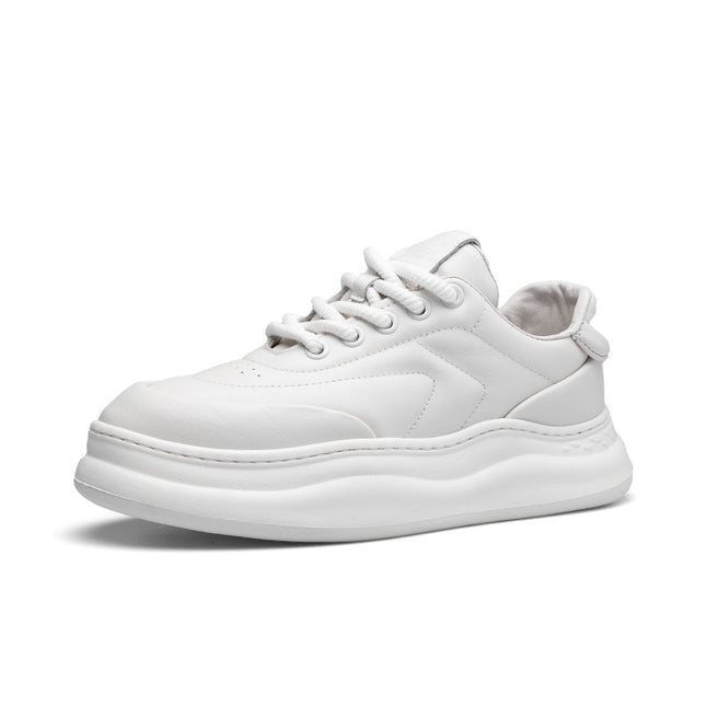 Directly from the Manufacturer, Men's Shoes, Fashionable Autumn New Models, Lightweight Thick-Soled Genuine Leather White Sneakers, Casual Board Shoes, Dropshipping Available