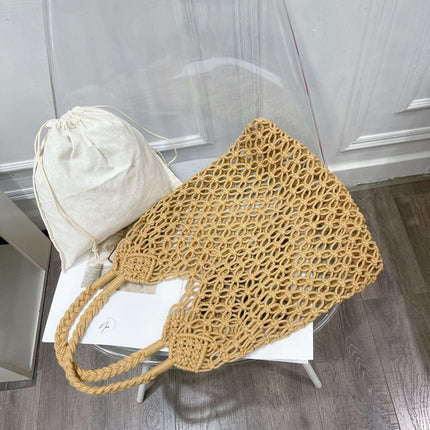 Cross-border new straw shoulder Women's bag large capacity bohemian cotton rope portable hollow woven beach bag