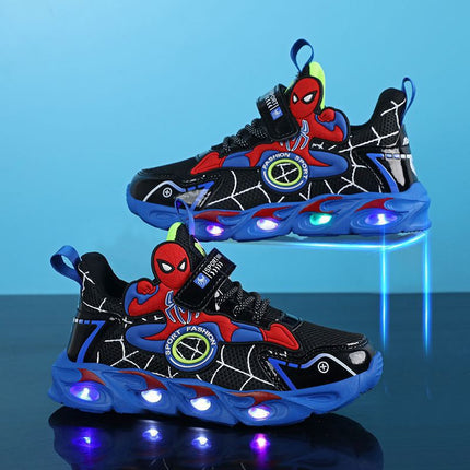 2025 Boys' Shoes Children's Anti-Slip Mid-Leat Running Shoes Leather with Lights Spider-Man Children's Sports Shoes Autumn Lightweight