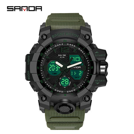 Sanda Hot-Selling Watch Korean Version Student Party Multi-Functional Waterproof Alarm Clock Electronic Watch Cool Dual Display Luminous Sports Watch