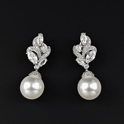Elegant Flower Imitation Pearl Earrings Women's Elegant Japanese and Korean Style Distinctive Mid-length Earrings European and American Bridal Earrings e1004