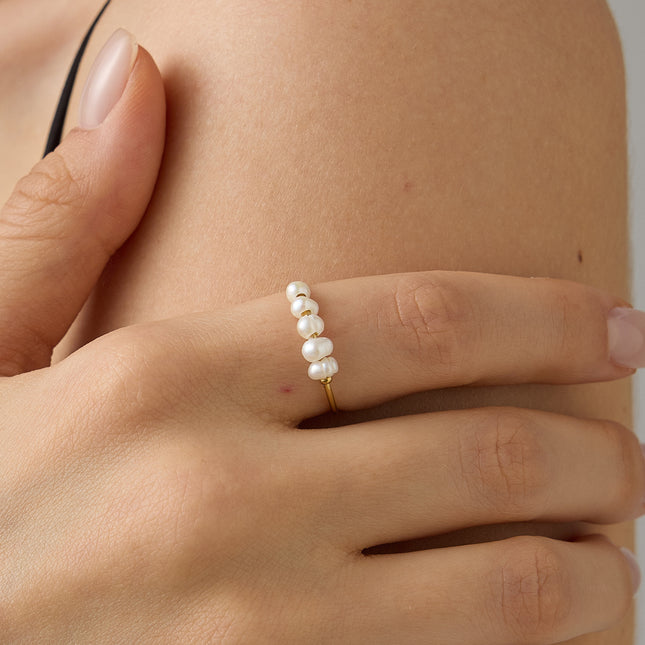 St.Delan Elegant Natural Freshwater Pearl Thin Ring Plated 18K Gold Ring Two-Color Autumn and Winter Wholesale