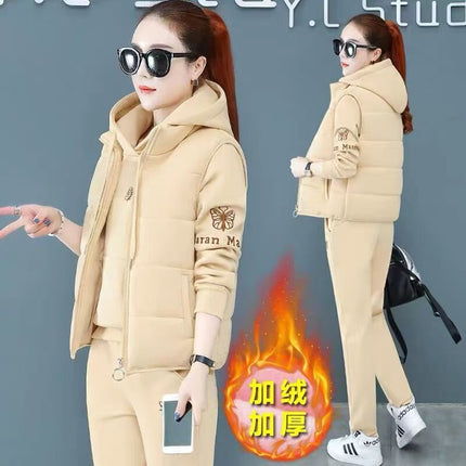 Mother's Autumn and Winter Vest Three-piece Set Middle-aged and Elderly fleece-lined Thickened Sportswear suit Women's Cold-proof Winter Coat New